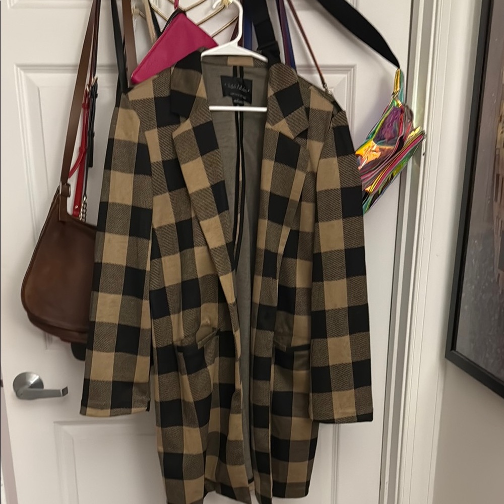 Sanctuary Women's Black and Tan Checkered Coat (L)